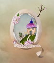 Easter greeting card with an egg house Royalty Free Stock Photo